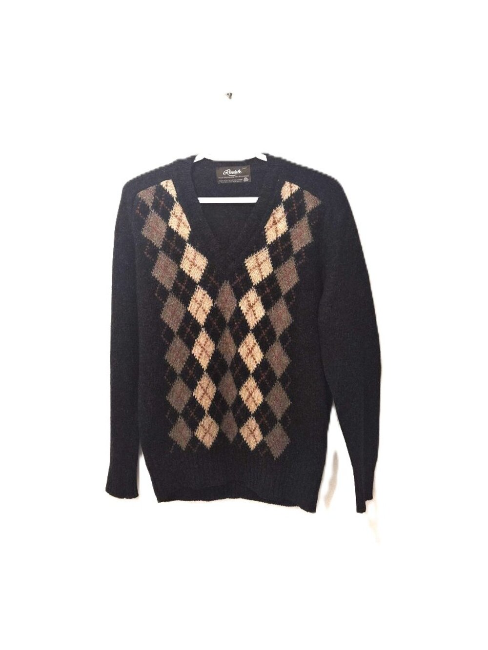 VTG 90s Rendale 100% Shetland Wool Argyle Sweater Mended Wabi-Sabi Dark Academia
